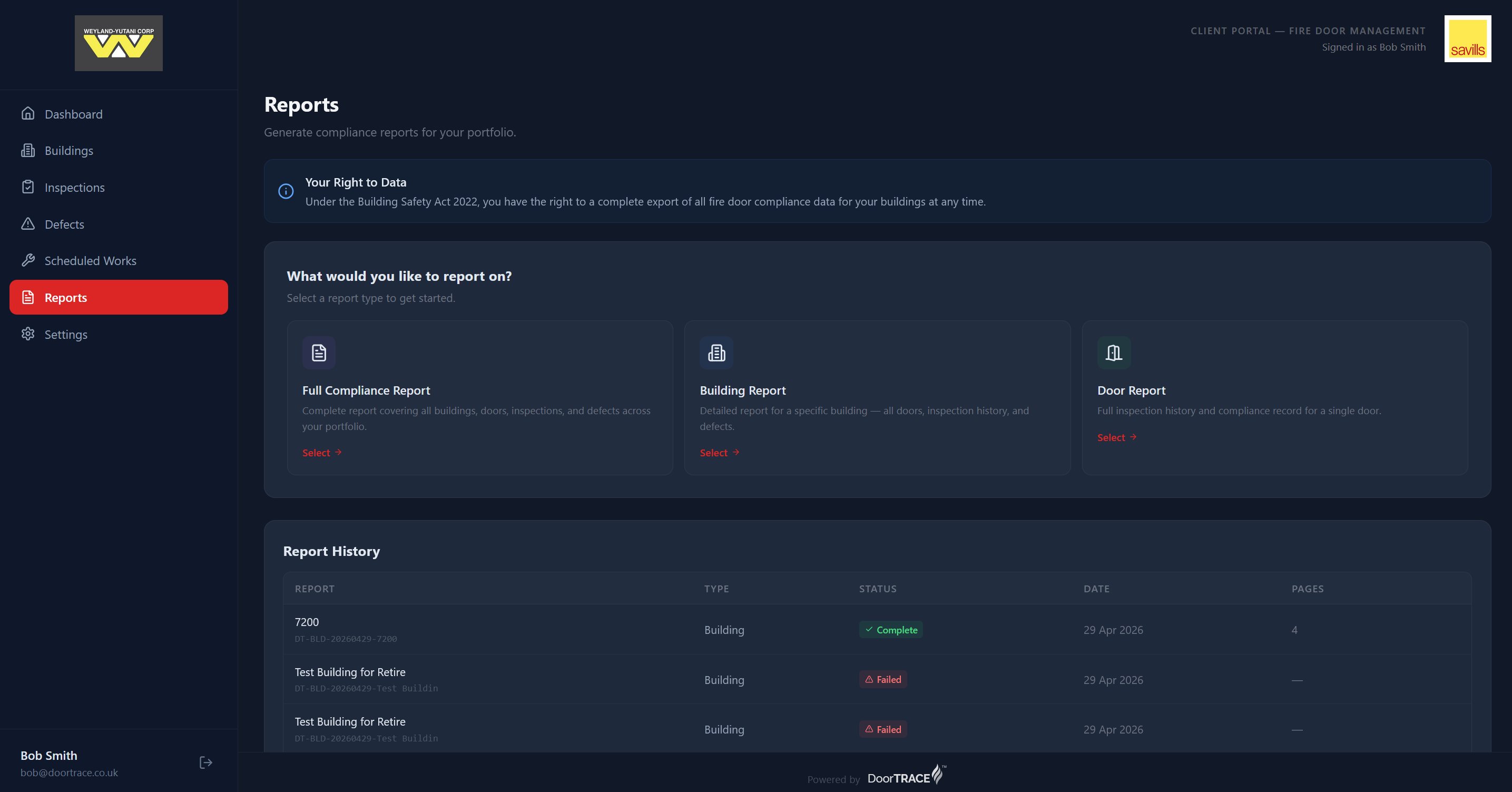 DoorTRACE Client Portal - Self-serve reports