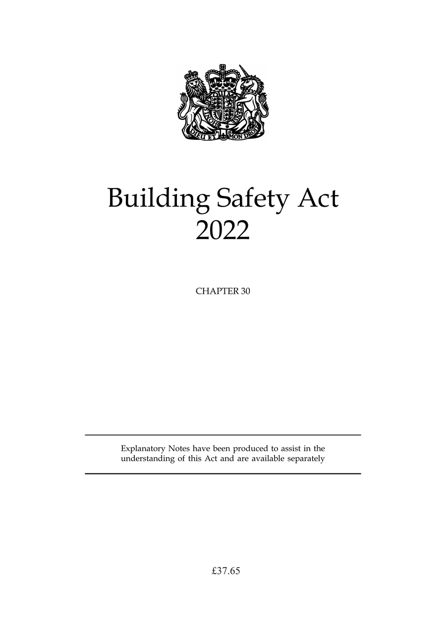Cover page of the Building Safety Act 2022 (S.I. Chapter 30) showing the royal coat of arms, title, chapter number, explanatory notes notice, and price.